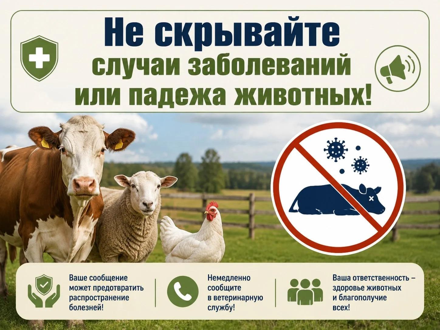 Информируем о недопустимости сокрытия случаев заболевания и/или падежа животных,а также захоронения биологических отходов в несанкционированных местах.